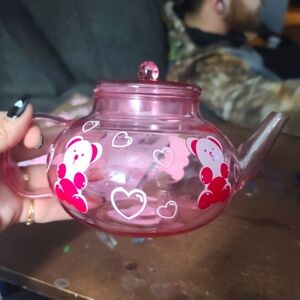Pink Heart Bear Glass Teapot